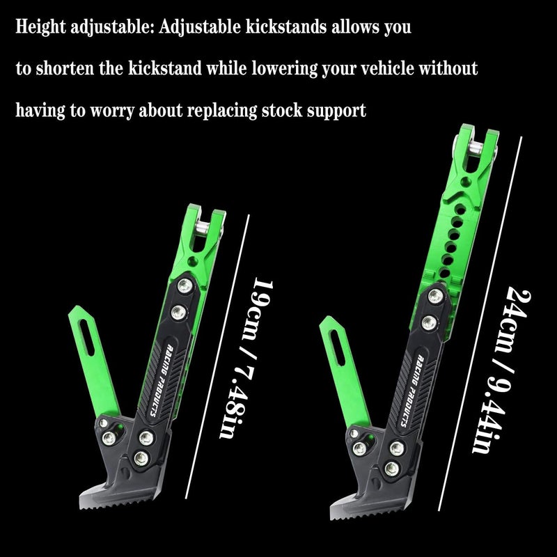 GWH Motorcycle Universal Kickstand Adjustable Modified CNC Aluminum Alloy Adjustable Tripod Holder Kickstand Foot Side Support Stand Motor Scooter Motorbike Motocross Electric Dit Pit Bike （Red) (Green) - Image 3